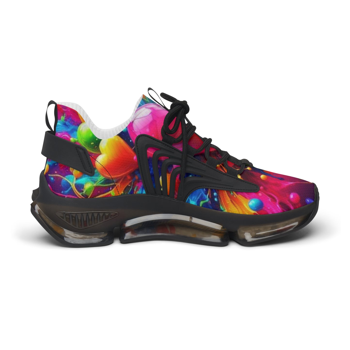 Mesh Sneakers, Watercolor Heart Design Tennis Shoes for Women