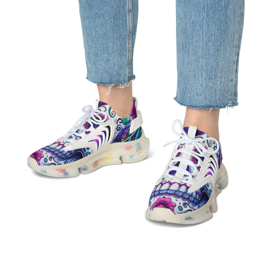 Mesh Sneakers with Sugar Skull and Roses Design
