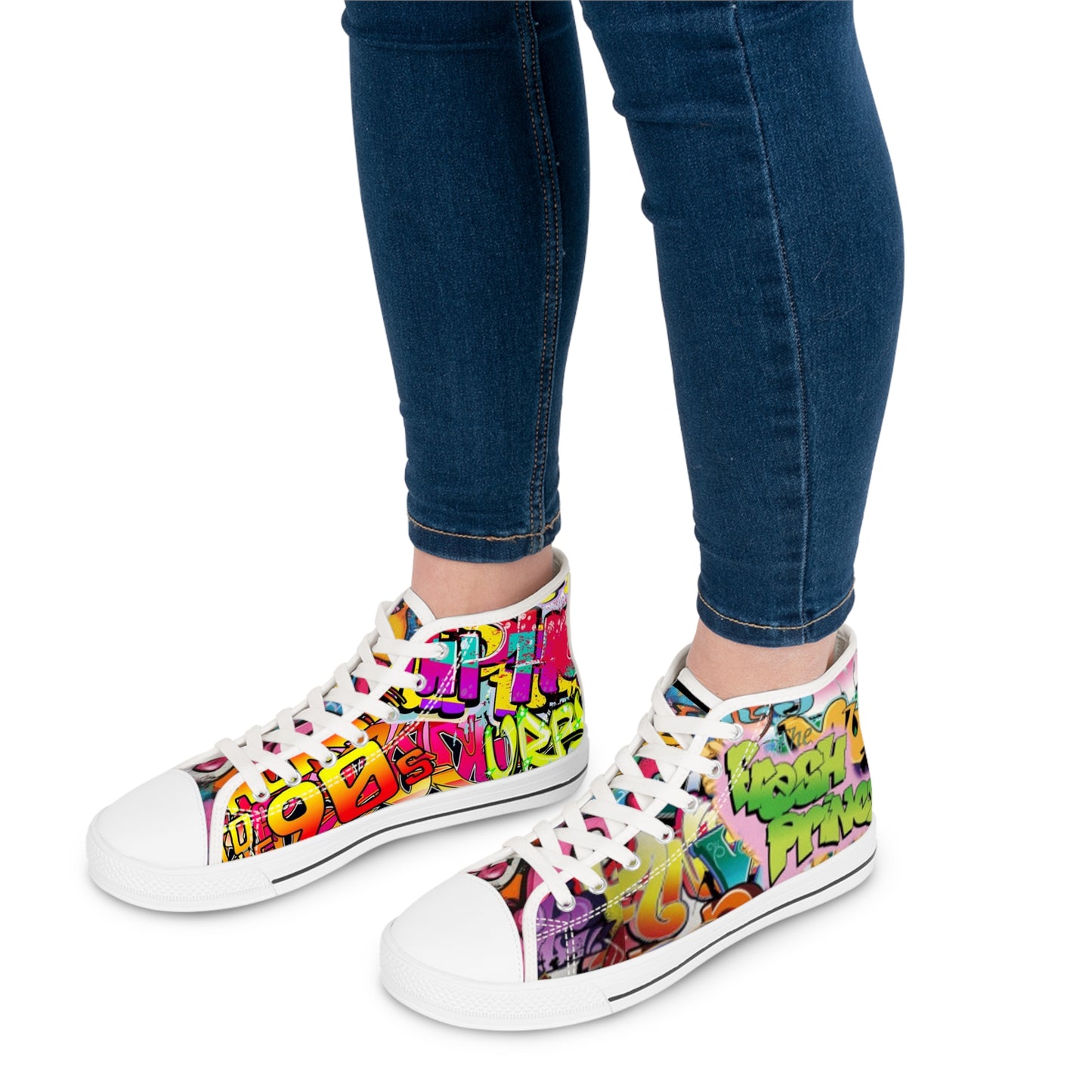 Vibrant High Top Sneakers: Trendy Graffiti Kicks for Street Style Fans, Cool Athletic Footwear, Unique Gift for Her