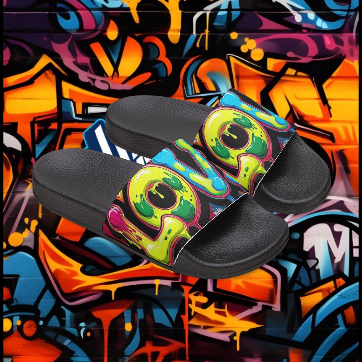 Sandals: Graffiti Love Slides for Females