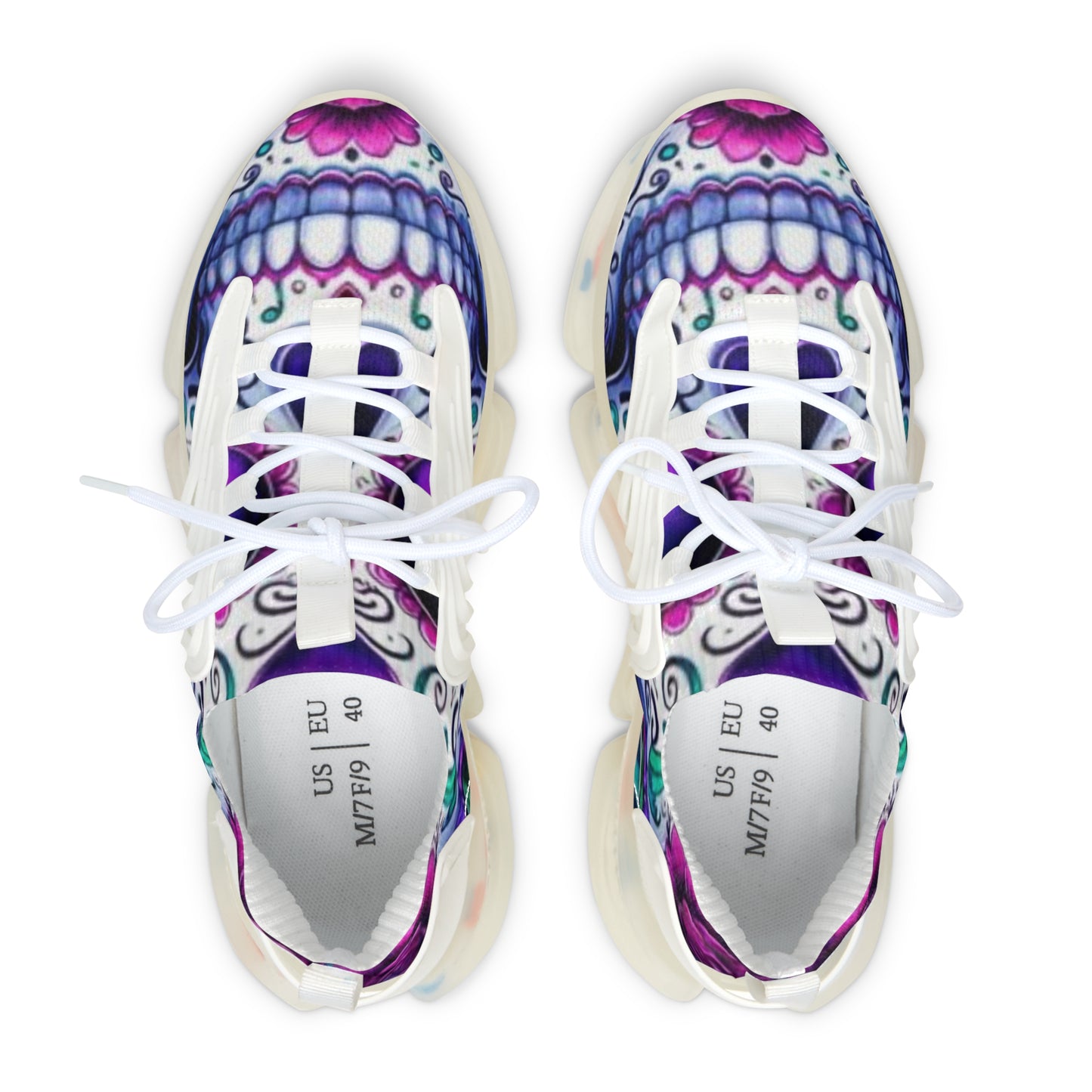 Mesh Sneakers with Sugar Skull and Roses Design