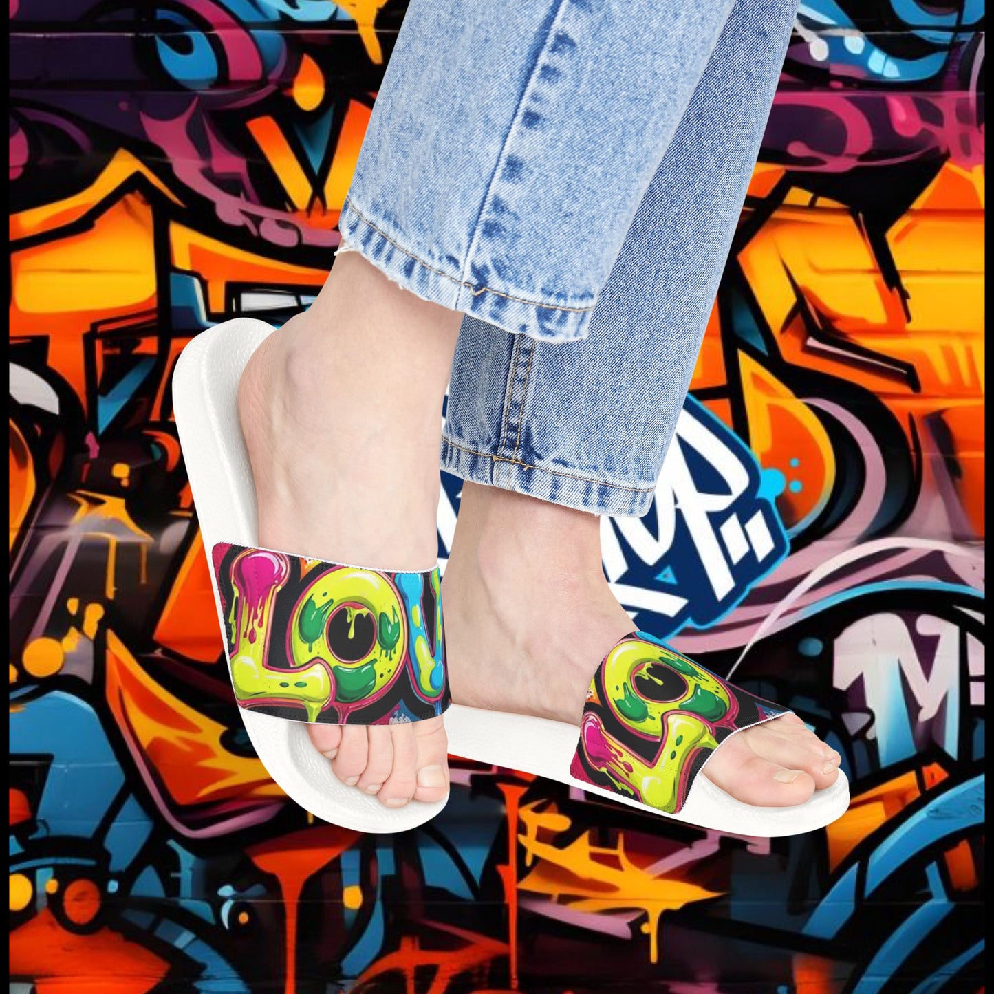 Sandals: Graffiti Love Slides for Females