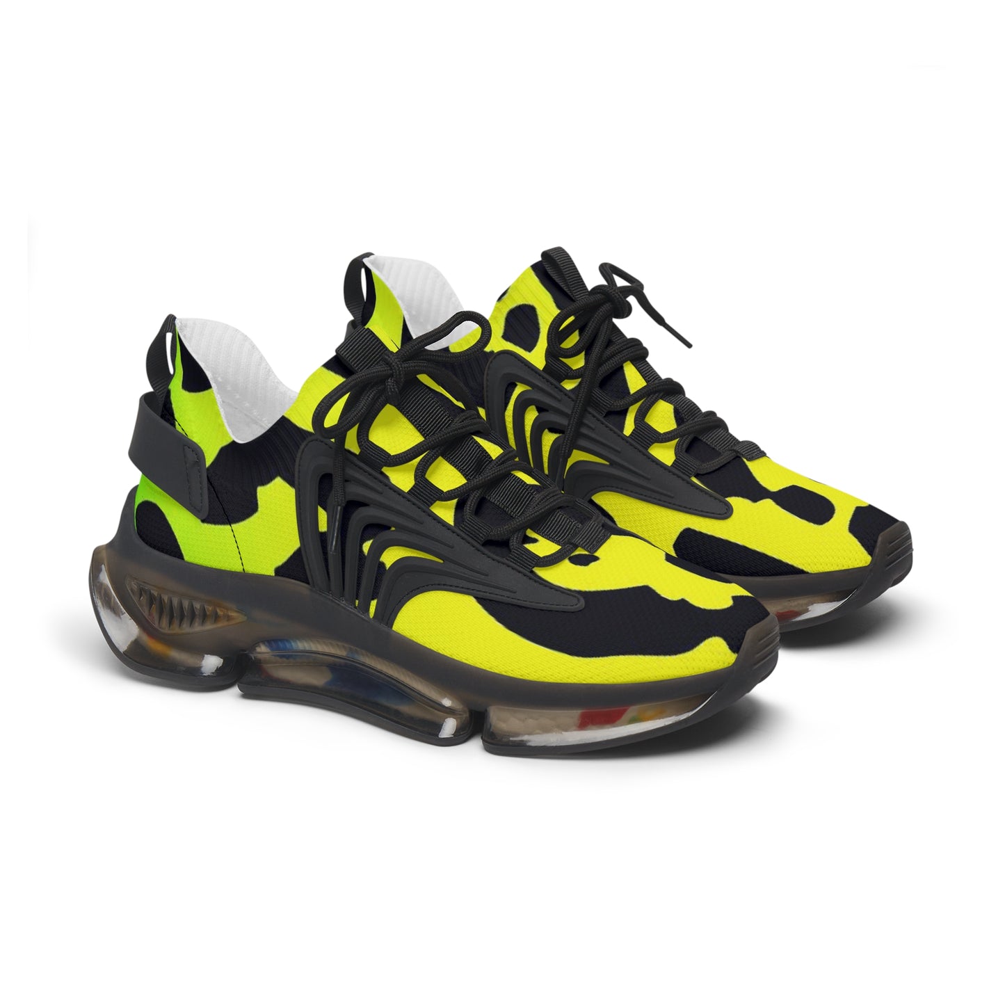 Mesh Sneakers - Yellow Cheetah Print Design