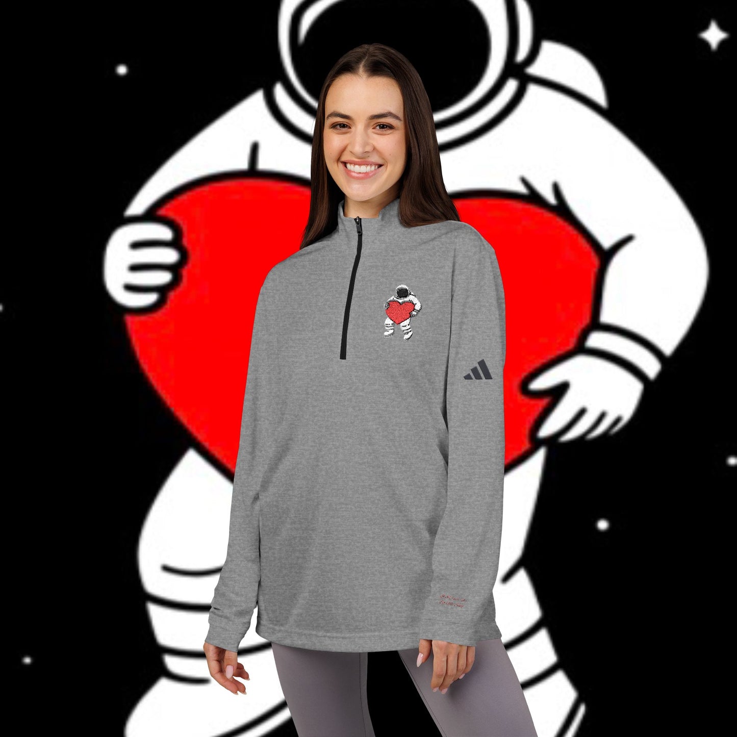 Cosmic Love Quarter-Zip Pullover, Heartbeat Pullover, Astronaut Apparel, Unique Sportswear, Valentine's Day Gift, Casual Activewear