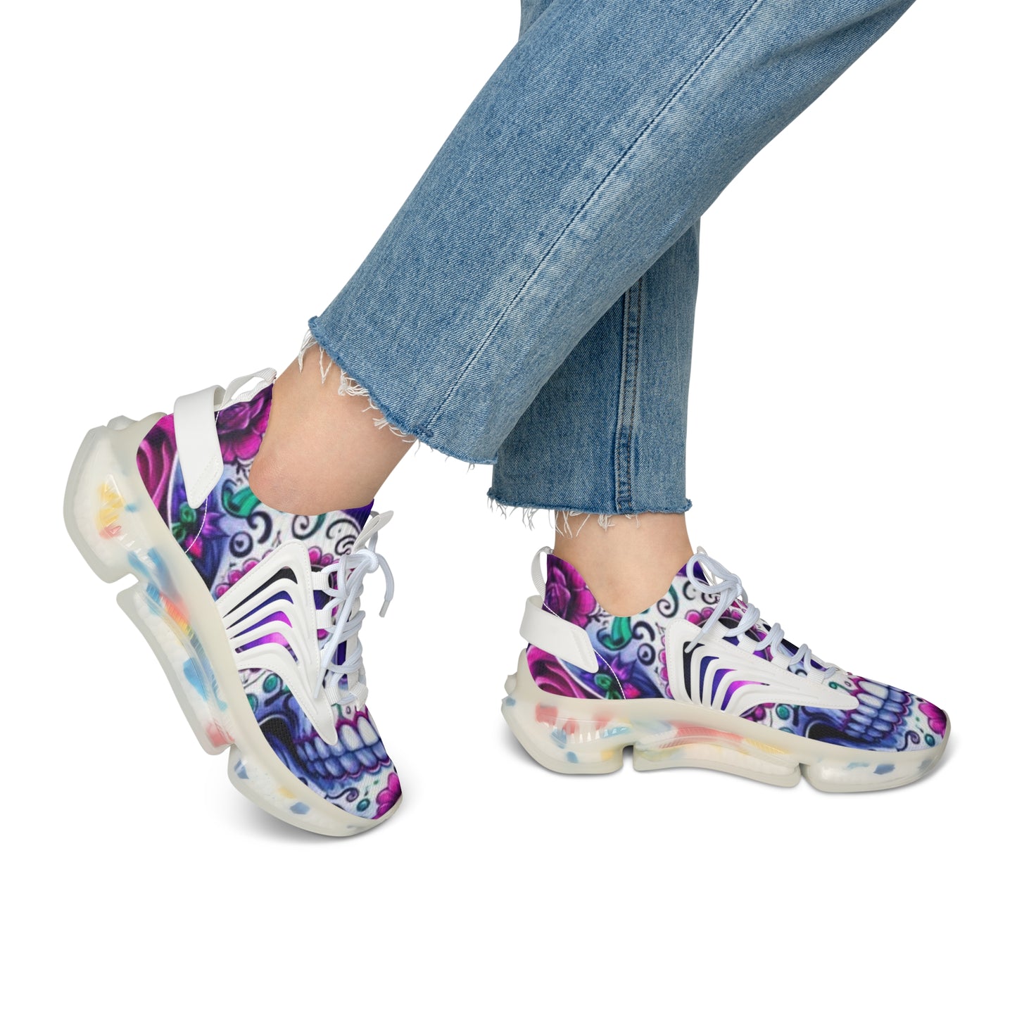 Mesh Sneakers with Sugar Skull and Roses Design