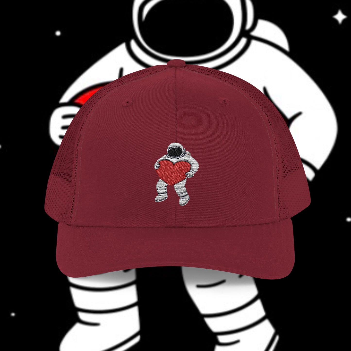 Astronaut Heart Snapback Cap, Cool Trucker Hat for Space Lovers, Unique Gift for Birthdays, Holidays, Adventure, Outdoor Wear