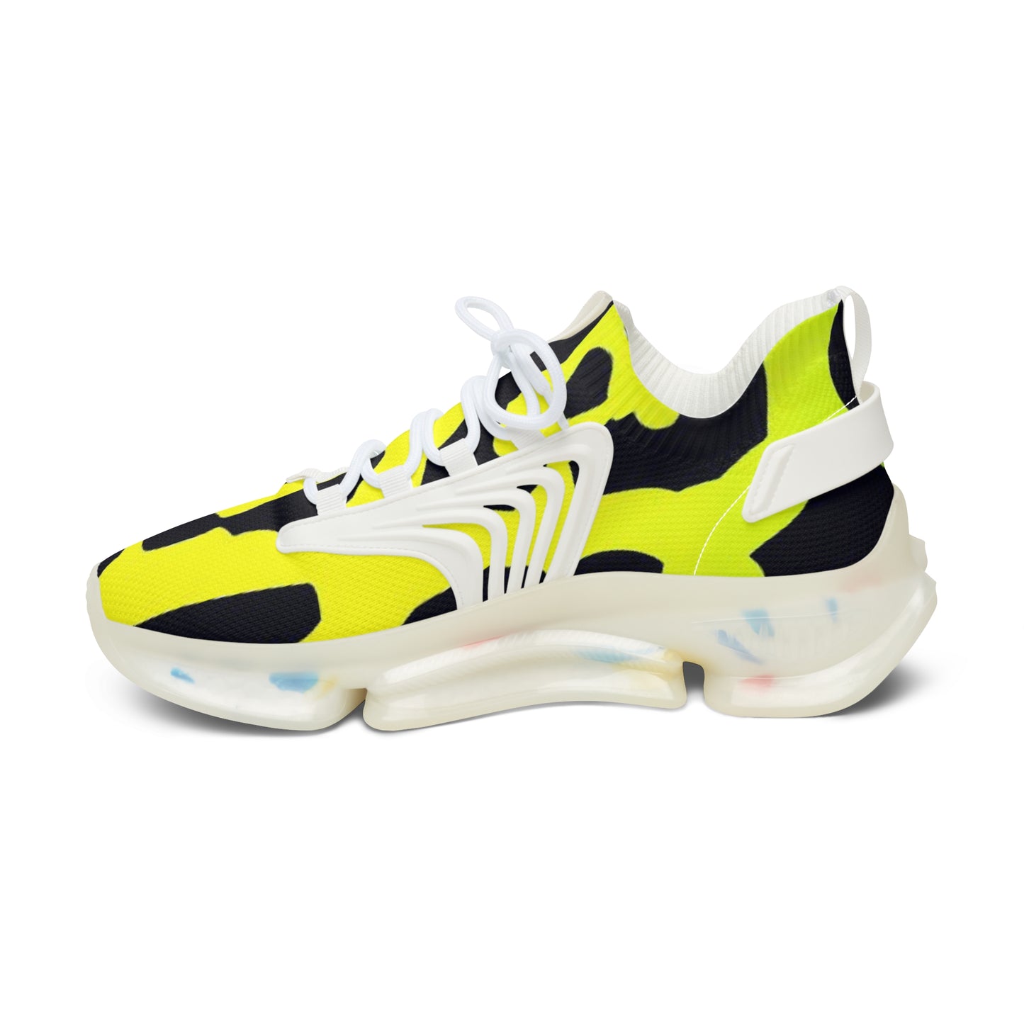 Mesh Sneakers - Yellow Cheetah Print Design