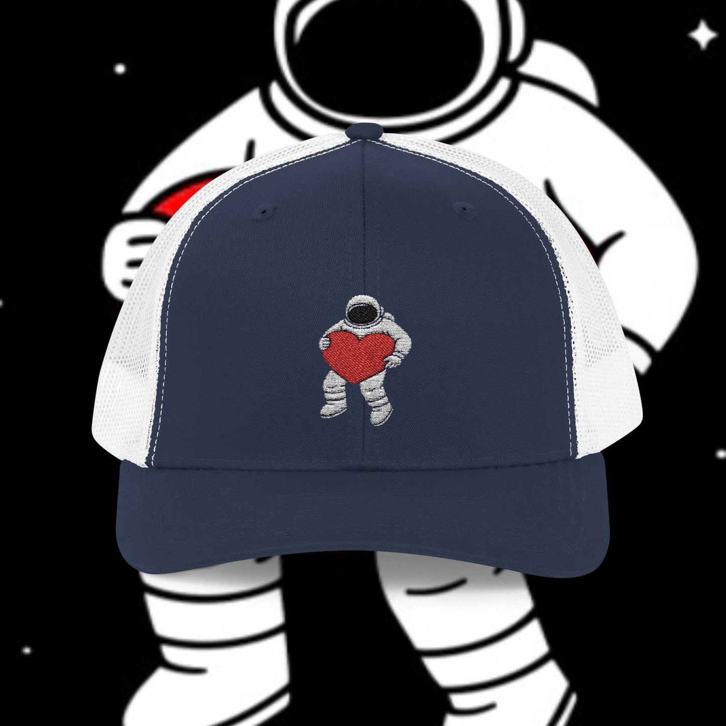 Astronaut Heart Snapback Cap, Cool Trucker Hat for Space Lovers, Unique Gift for Birthdays, Holidays, Adventure, Outdoor Wear