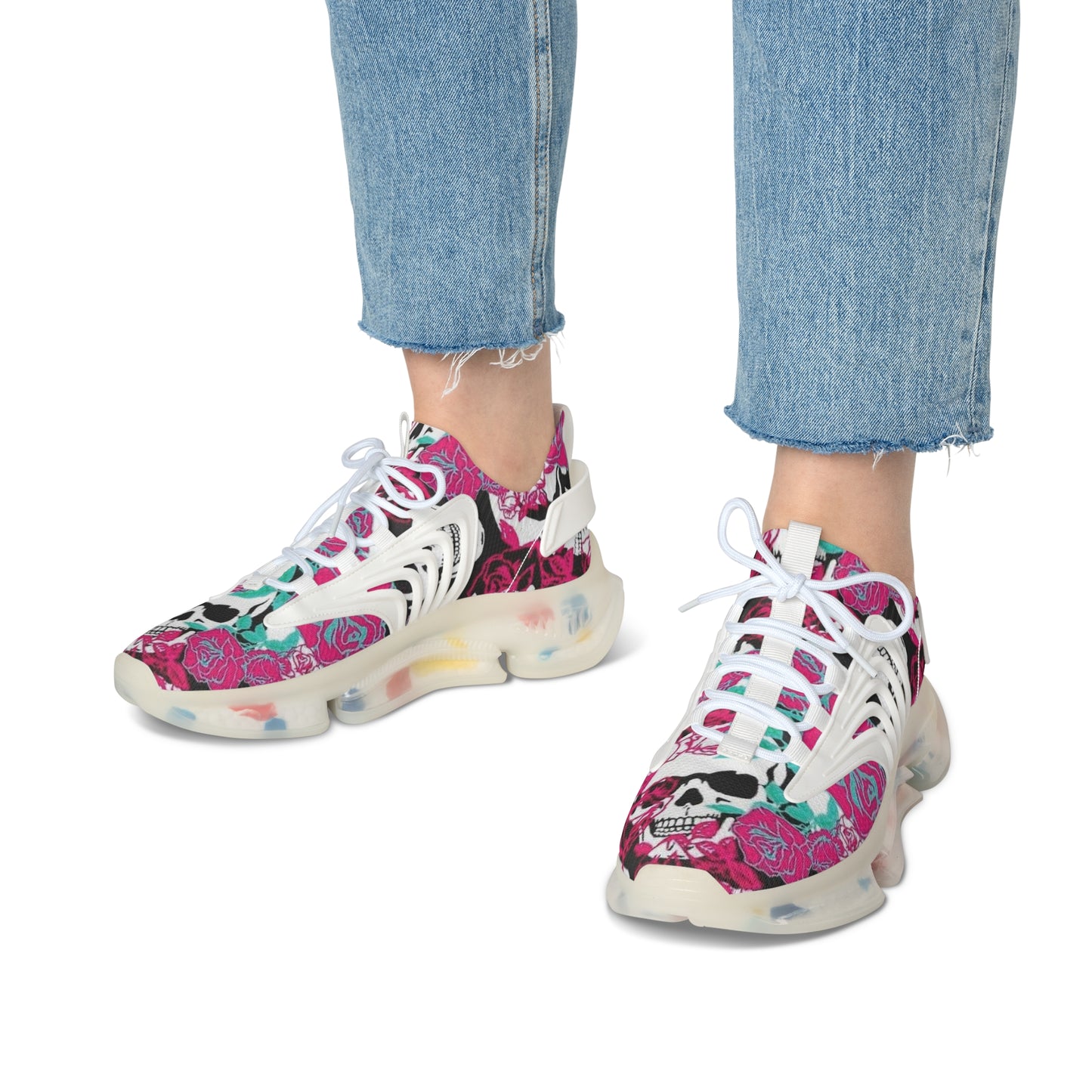 Mesh Sneakers - Skull and Roses Design