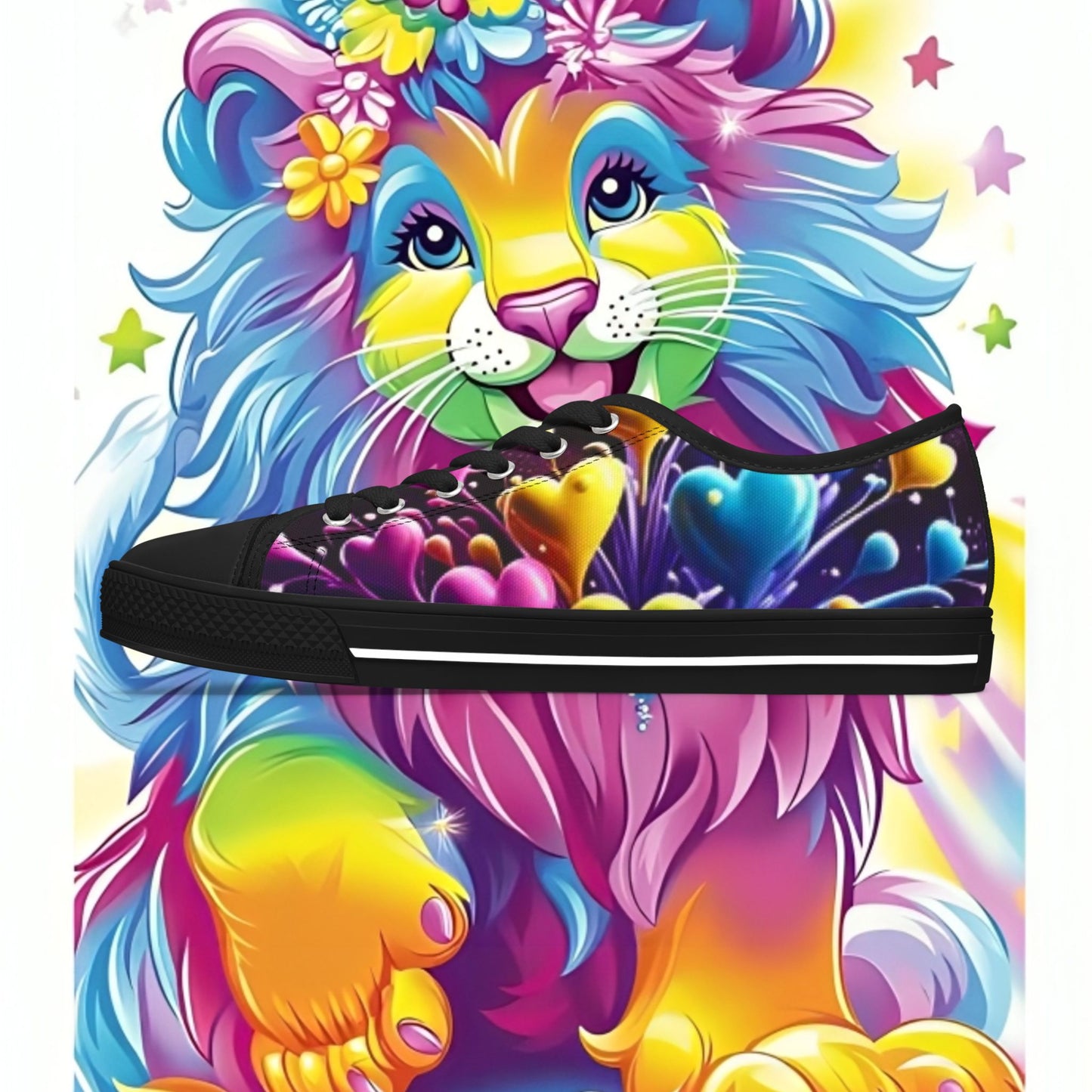 Colorful Lion Sneakers - Vibrant Low Top Shoes for Women, Casual Wear, Festival Footwear, Gift for Animal Lovers, Colorful Fashion Statement