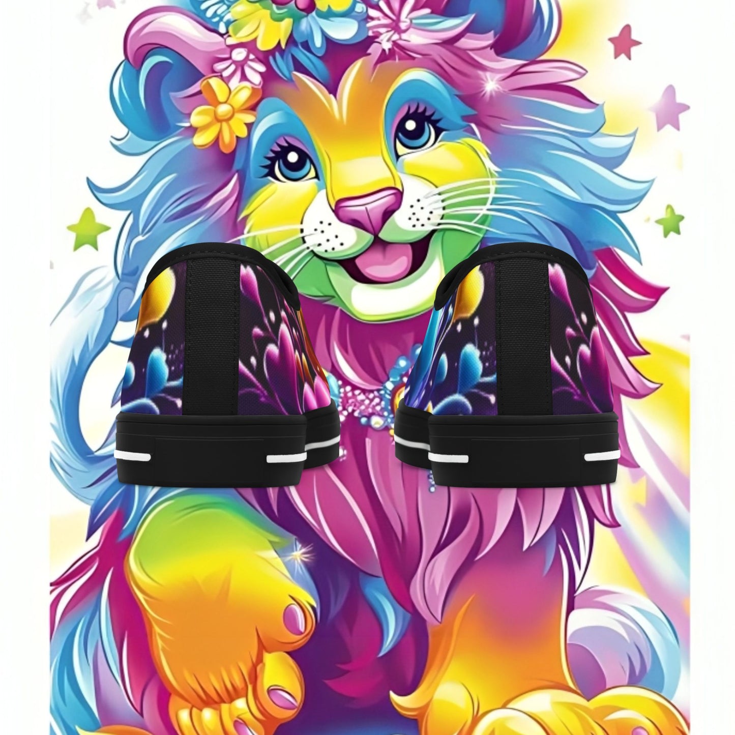 Colorful Lion Sneakers - Vibrant Low Top Shoes for Women, Casual Wear, Festival Footwear, Gift for Animal Lovers, Colorful Fashion Statement