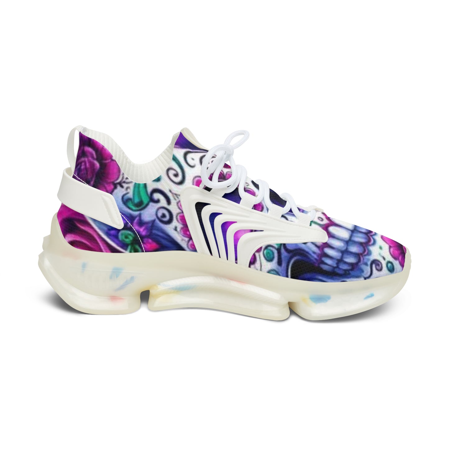 Mesh Sneakers with Sugar Skull and Roses Design