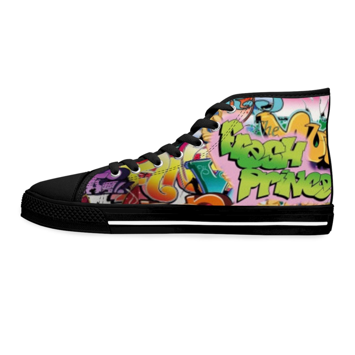 Vibrant High Top Sneakers: Trendy Graffiti Kicks for Street Style Fans, Cool Athletic Footwear, Unique Gift for Her