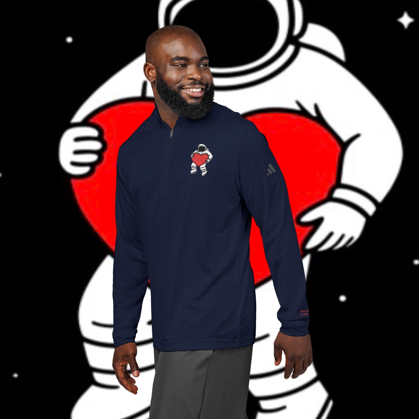 Cosmic Love Quarter-Zip Pullover, Heartbeat Pullover, Astronaut Apparel, Unique Sportswear, Valentine's Day Gift, Casual Activewear