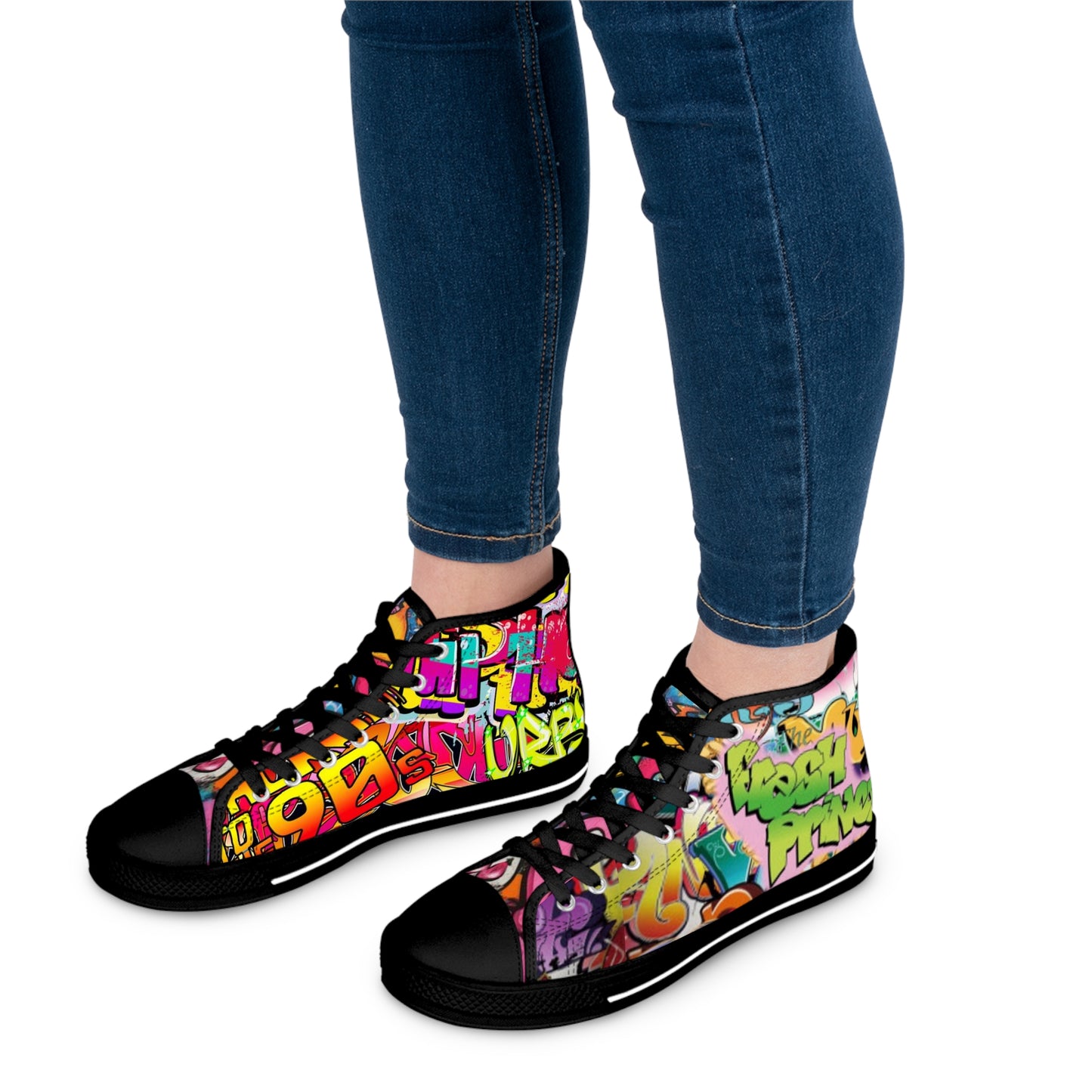 Vibrant High Top Sneakers: Trendy Graffiti Kicks for Street Style Fans, Cool Athletic Footwear, Unique Gift for Her