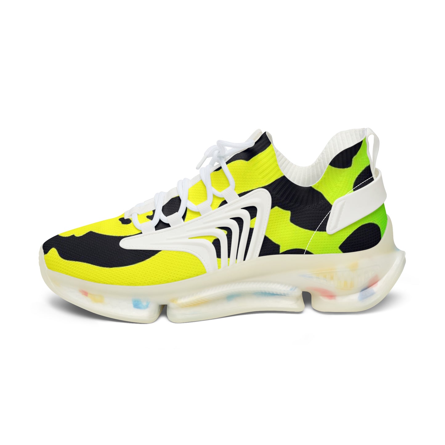 Mesh Sneakers - Yellow Cheetah Print Design