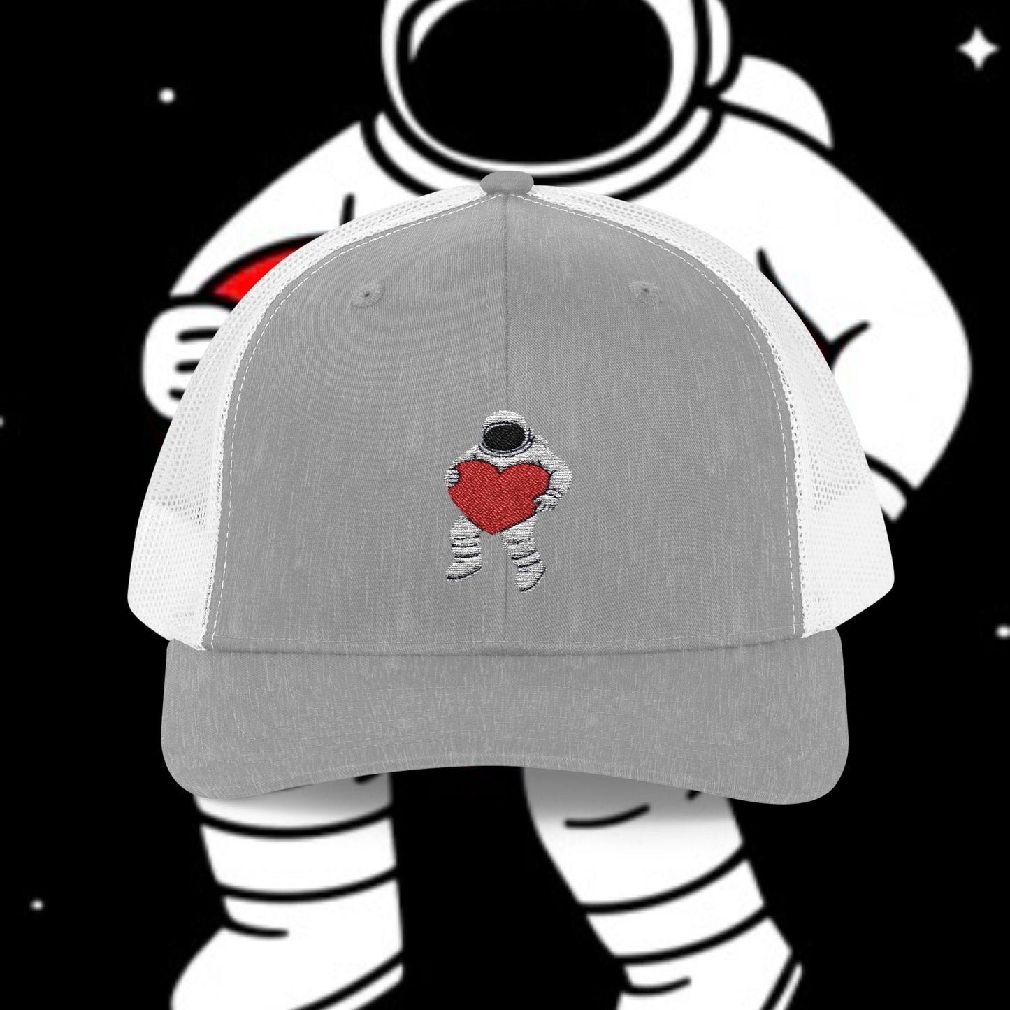 Astronaut Heart Snapback Cap, Cool Trucker Hat for Space Lovers, Unique Gift for Birthdays, Holidays, Adventure, Outdoor Wear