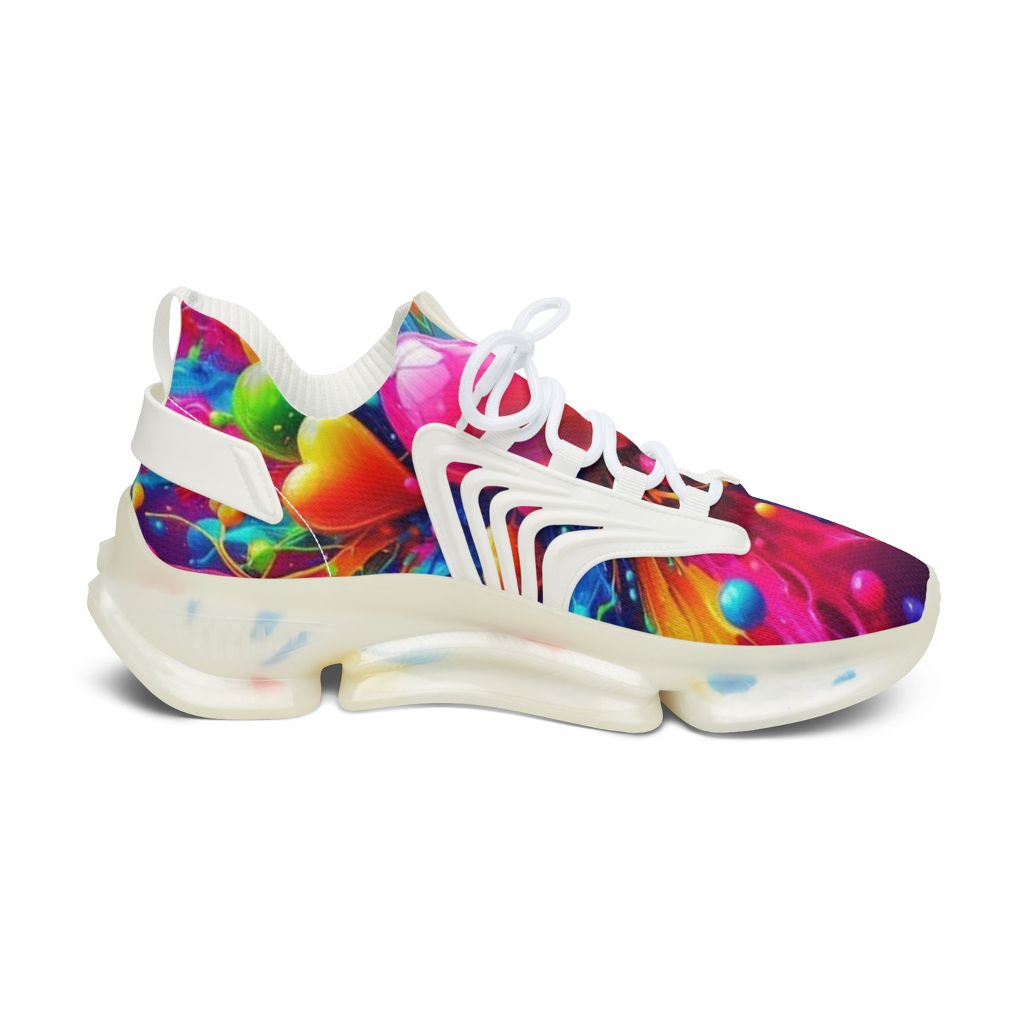 Mesh Sneakers, Watercolor Heart Design Tennis Shoes for Women