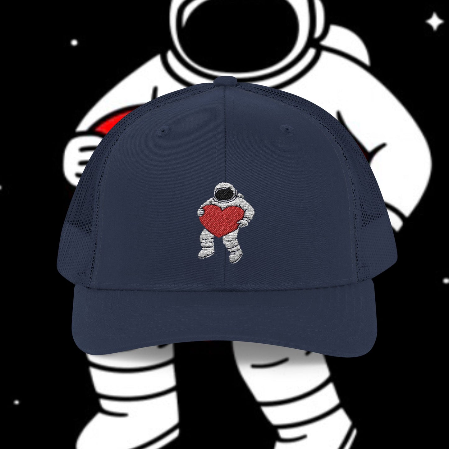 Astronaut Heart Snapback Cap, Cool Trucker Hat for Space Lovers, Unique Gift for Birthdays, Holidays, Adventure, Outdoor Wear