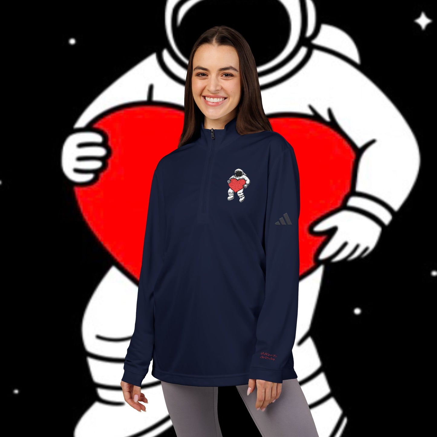 Cosmic Love Quarter-Zip Pullover, Heartbeat Pullover, Astronaut Apparel, Unique Sportswear, Valentine's Day Gift, Casual Activewear