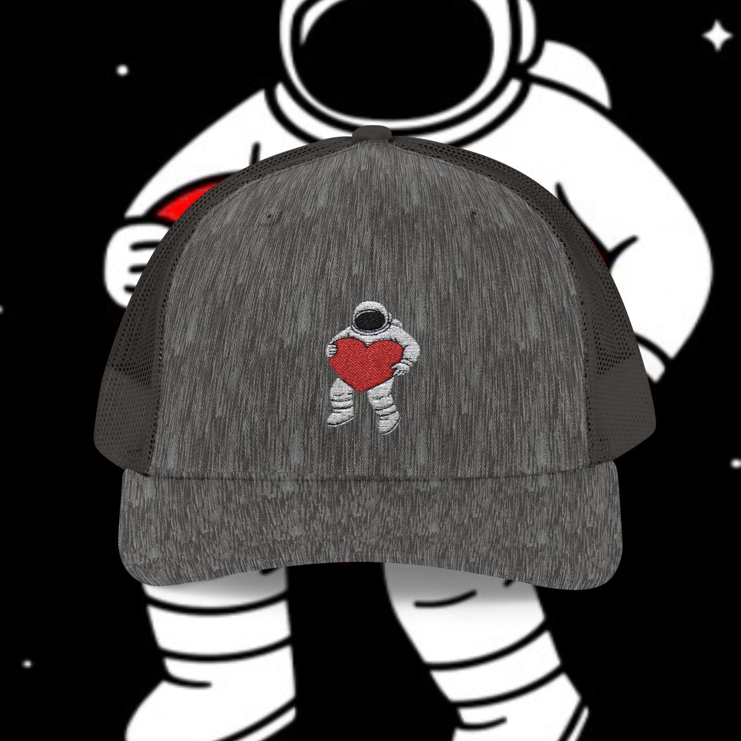 Astronaut Heart Snapback Cap, Cool Trucker Hat for Space Lovers, Unique Gift for Birthdays, Holidays, Adventure, Outdoor Wear