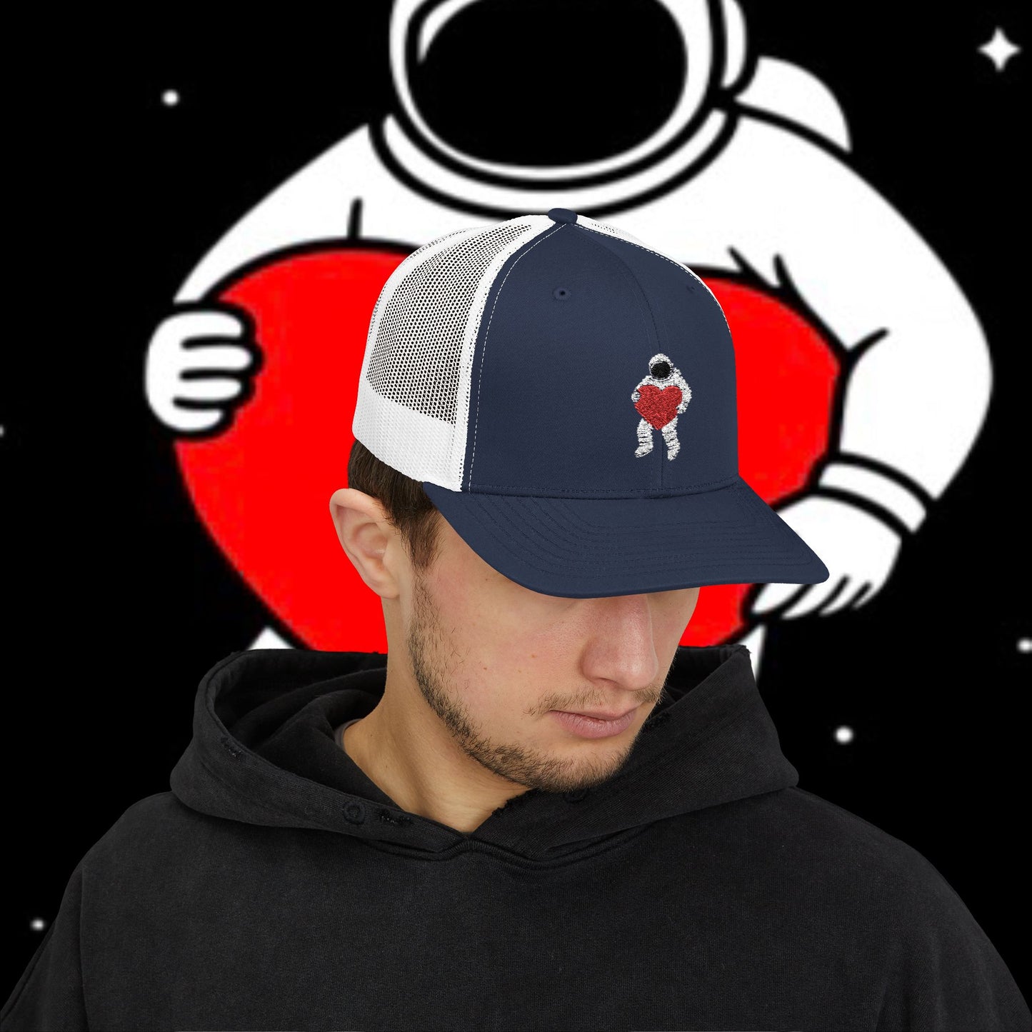 Astronaut Heart Snapback Cap, Cool Trucker Hat for Space Lovers, Unique Gift for Birthdays, Holidays, Adventure, Outdoor Wear