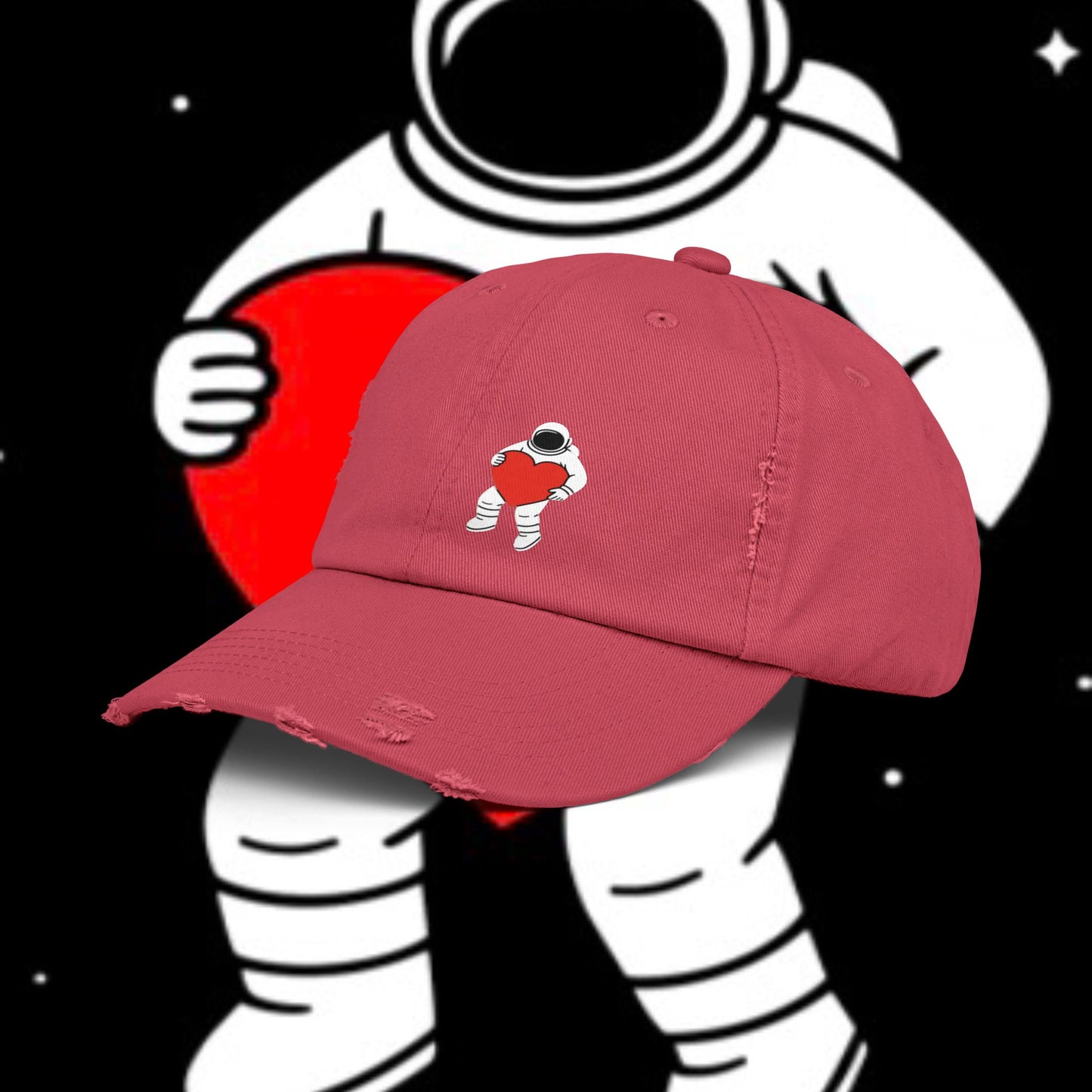 Astronaut Love Distressed Cap, Unisex Space Hat, Trendy Gift for Space Lovers, Casual Fashion Accessory, Perfect for Holidays