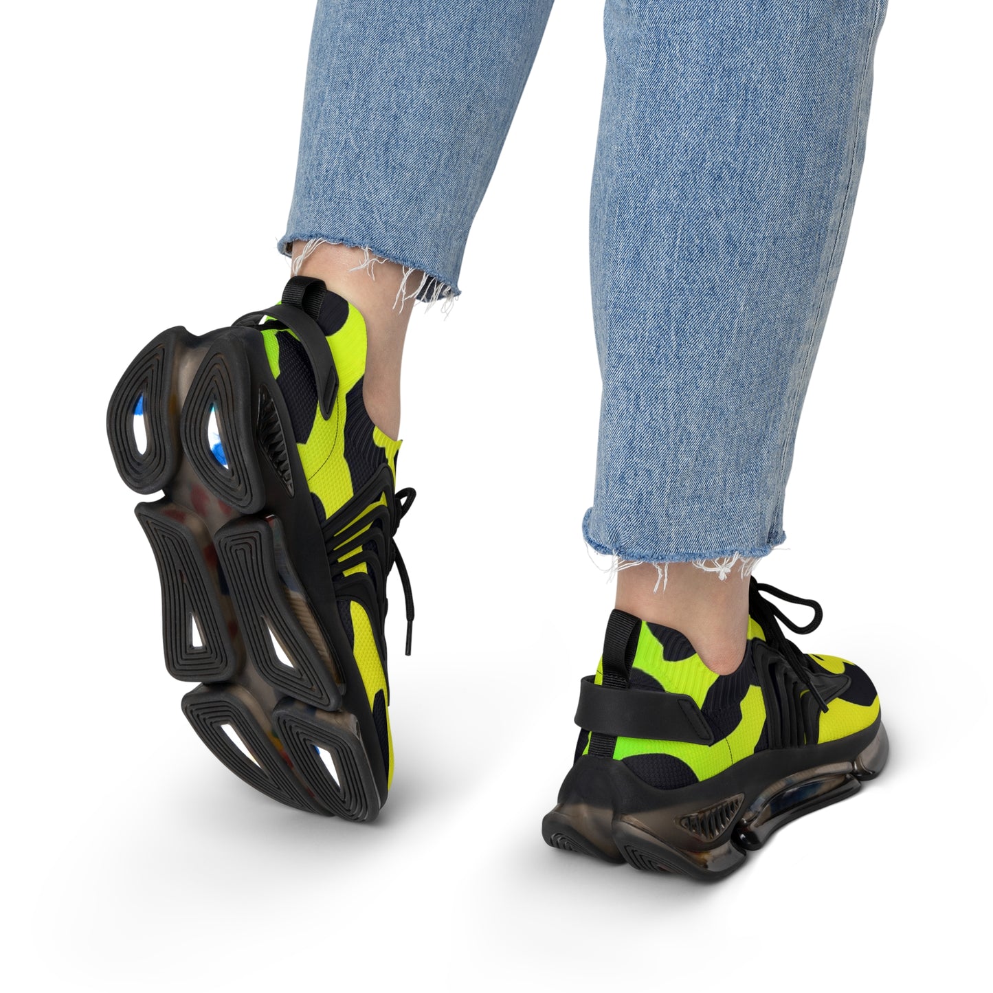 Mesh Sneakers - Yellow Cheetah Print Design