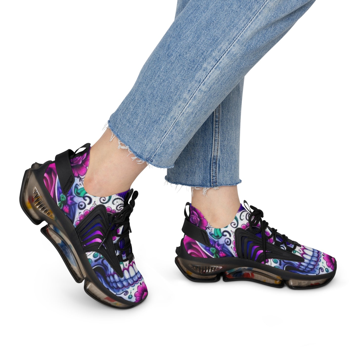 Mesh Sneakers with Sugar Skull and Roses Design