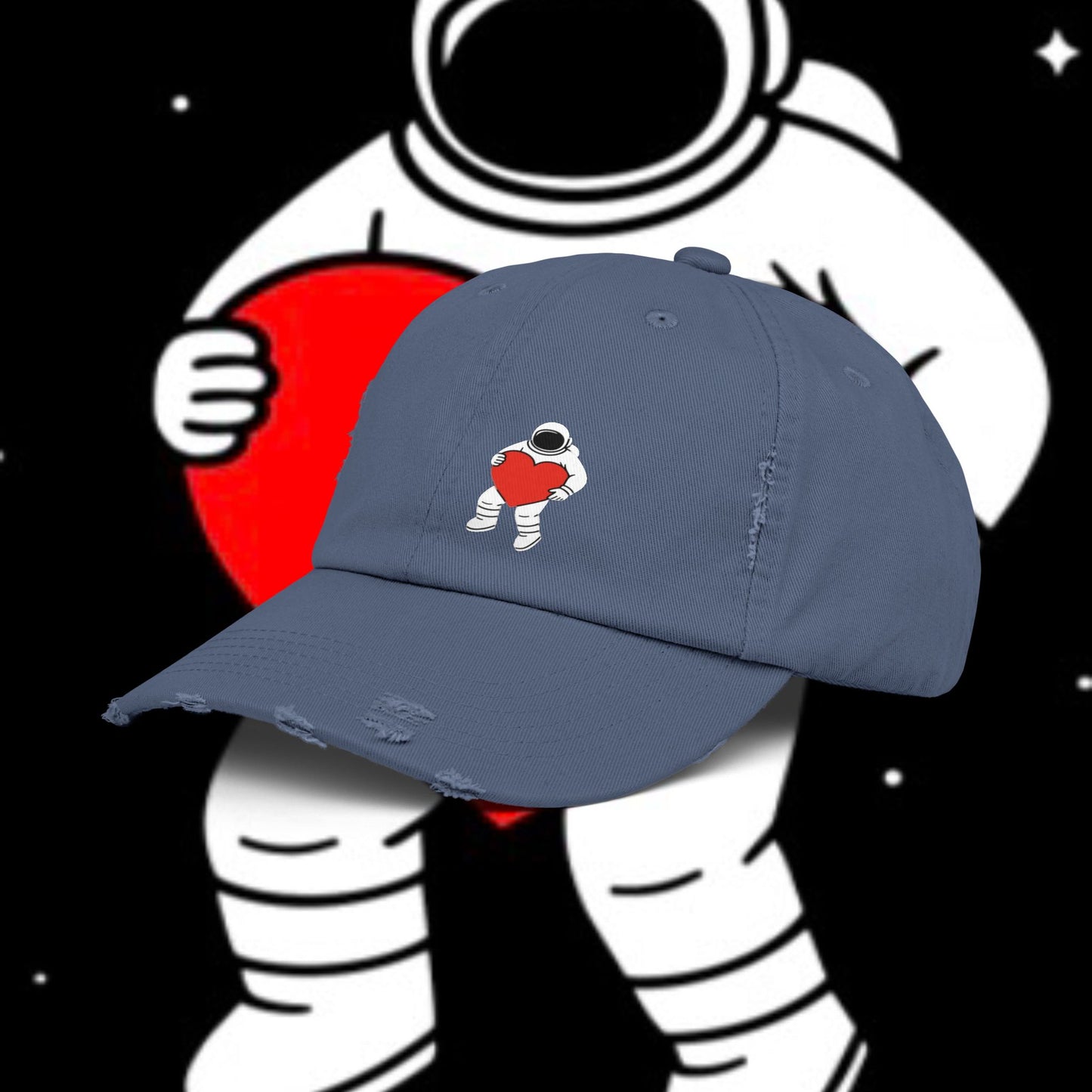 Astronaut Love Distressed Cap, Unisex Space Hat, Trendy Gift for Space Lovers, Casual Fashion Accessory, Perfect for Holidays