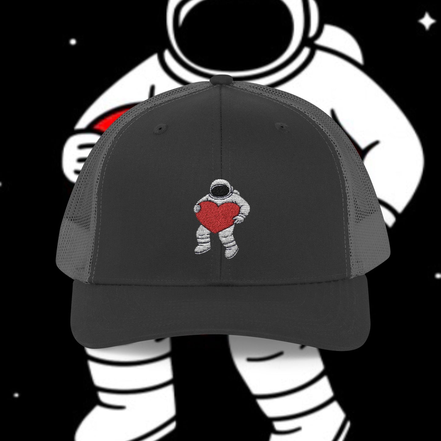 Astronaut Heart Snapback Cap, Cool Trucker Hat for Space Lovers, Unique Gift for Birthdays, Holidays, Adventure, Outdoor Wear