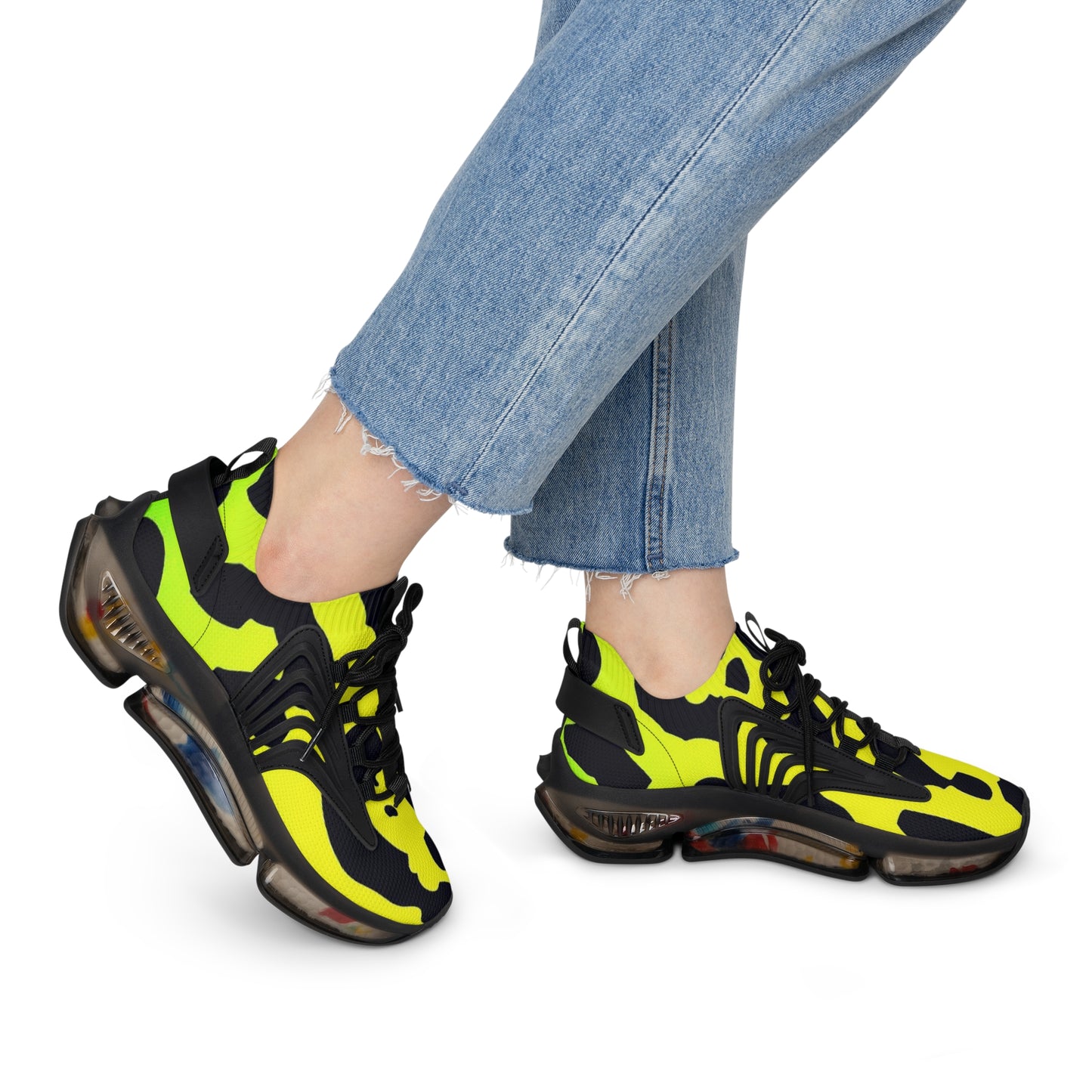 Mesh Sneakers - Yellow Cheetah Print Design