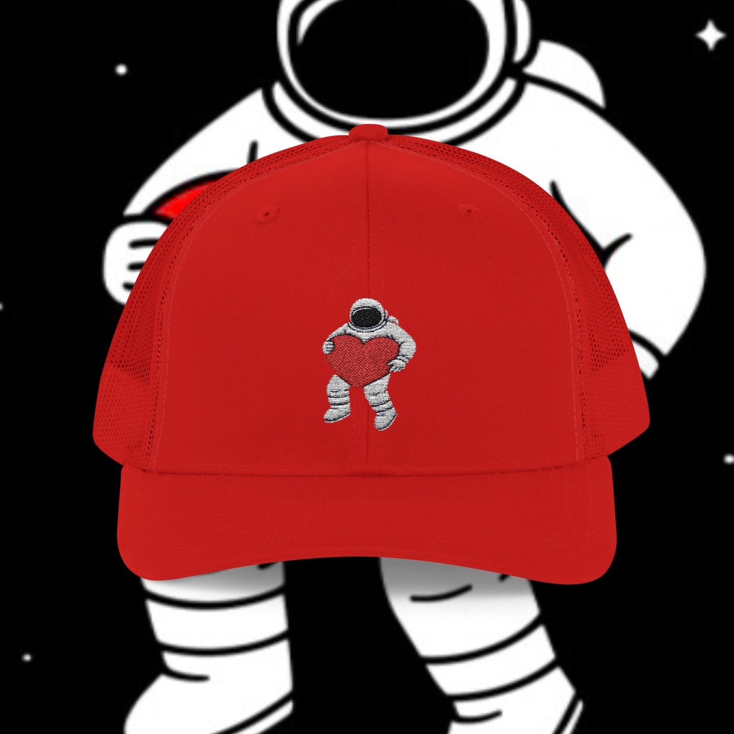 Astronaut Heart Snapback Cap, Cool Trucker Hat for Space Lovers, Unique Gift for Birthdays, Holidays, Adventure, Outdoor Wear