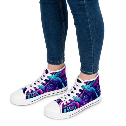 Vibrant Women's High Top Sneakers, Colorful Artistic Sneakers, Trendy Casual Footwear, Unique Gifts for Her, Stylish Everyday Shoes