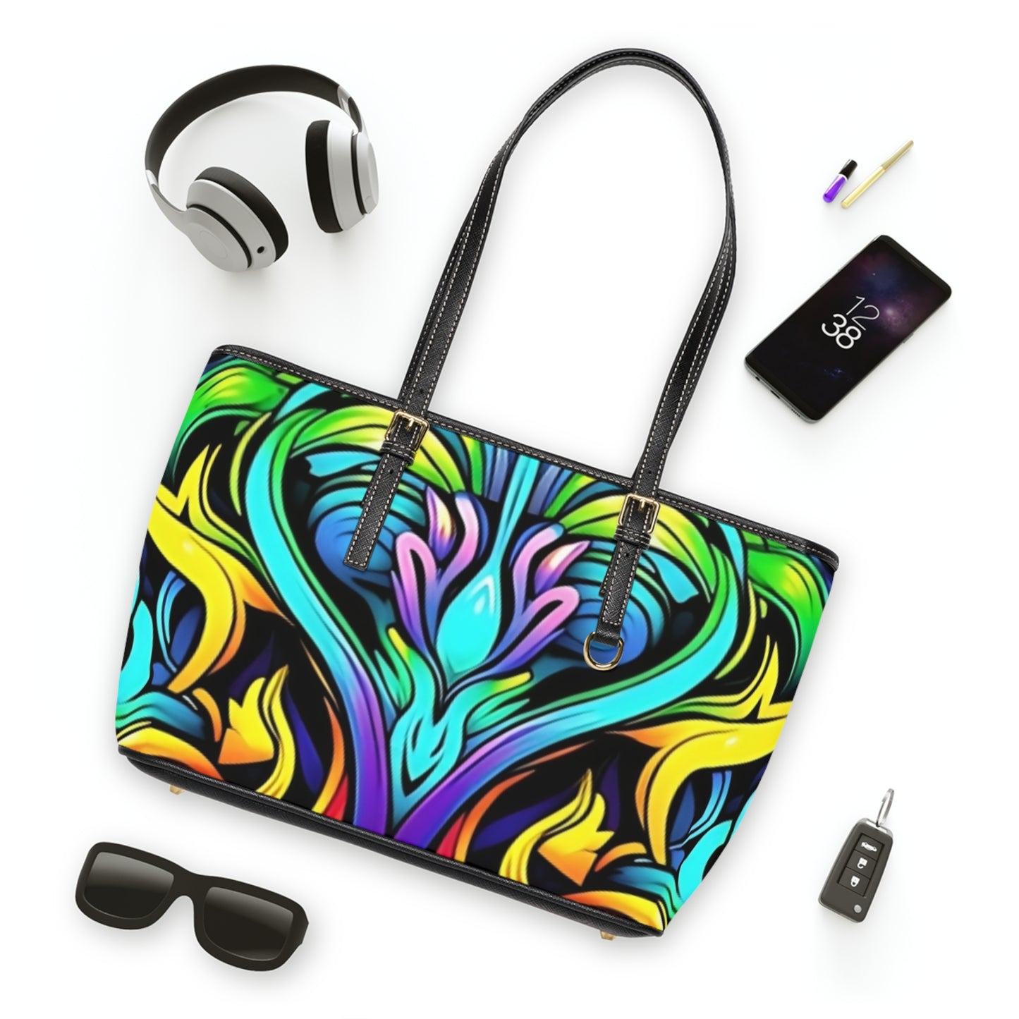 Vibrant PU Leather Shoulder Bag, Colorful Tote for Everyday Use, Bohemian Style Handbag, Gift for Her, Stylish Summer Accessory