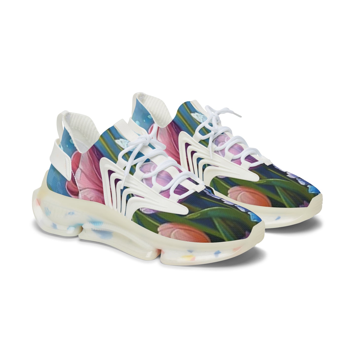 Mesh Sneakers - Realistic Flower Design