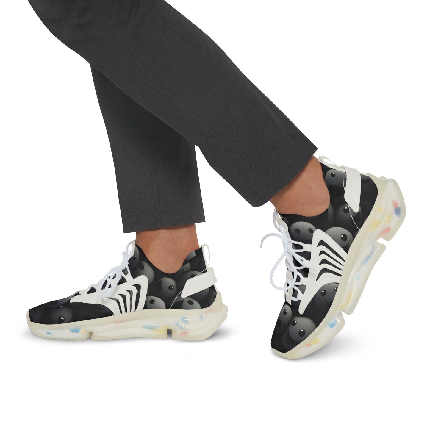 Mesh Sneakers for Men - Dark Smoke Smilie Faces Design