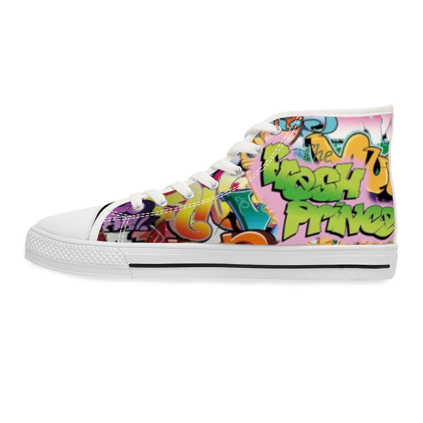 Vibrant High Top Sneakers: Trendy Graffiti Kicks for Street Style Fans, Cool Athletic Footwear, Unique Gift for Her