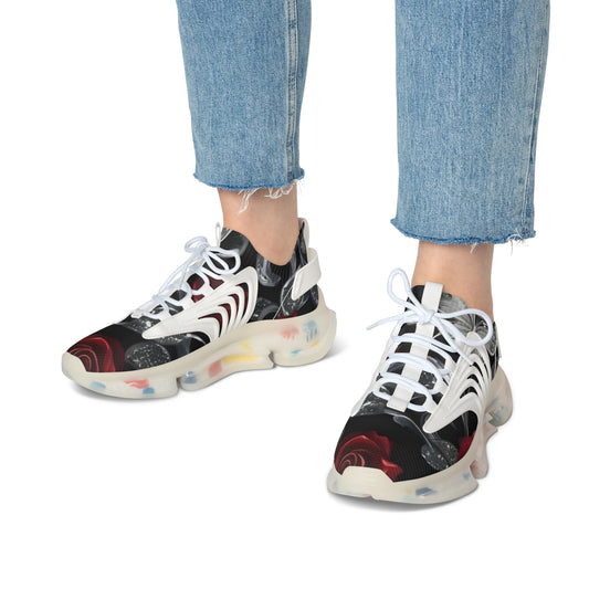Mesh Sneakers - Diamond Roses Crystal Butterfly Design