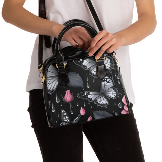 Elegant Butterfly Shoulder Handbag, Stylish Tote, Floral Purse, Gift for Her, Day Out Bag, Fashion Accessory