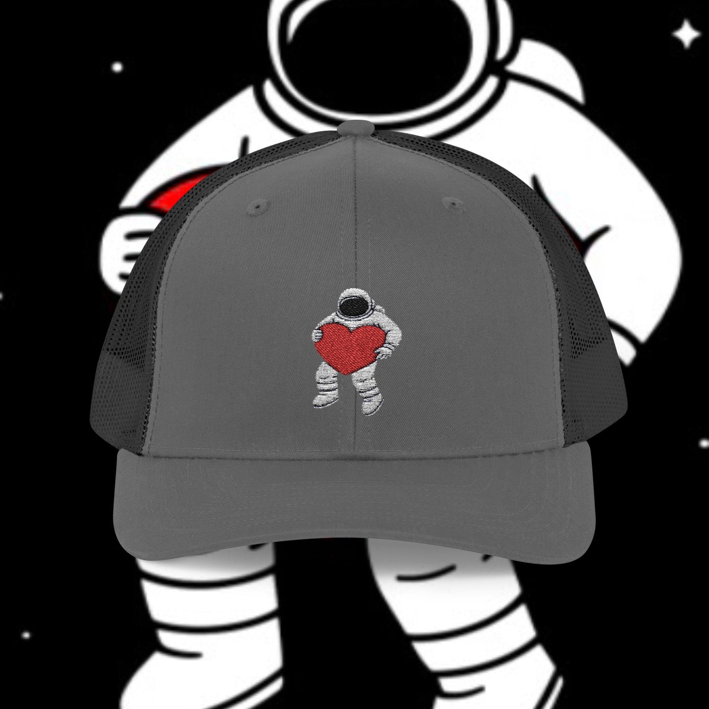 Astronaut Heart Snapback Cap, Cool Trucker Hat for Space Lovers, Unique Gift for Birthdays, Holidays, Adventure, Outdoor Wear