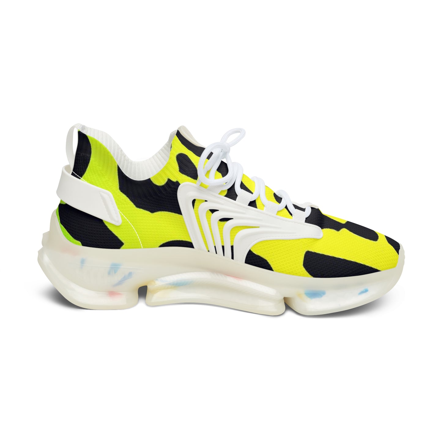 Mesh Sneakers - Yellow Cheetah Print Design