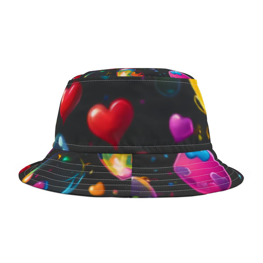 Vibrant Heart Pattern Bucket Hat, Loving Summer Accessory, Festival Gear, Beach Hat, Fun Gift for Friends