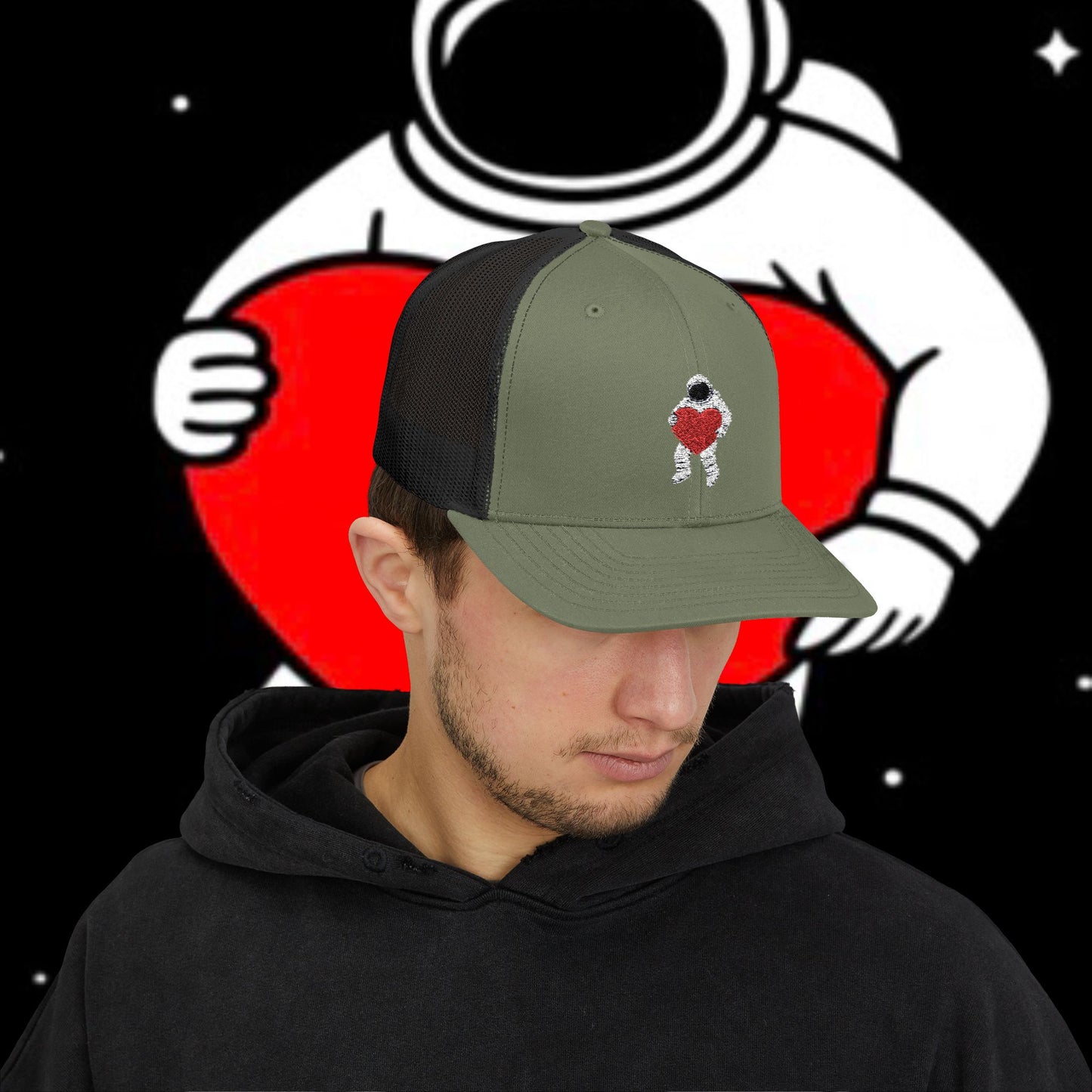 Astronaut Heart Snapback Cap, Cool Trucker Hat for Space Lovers, Unique Gift for Birthdays, Holidays, Adventure, Outdoor Wear