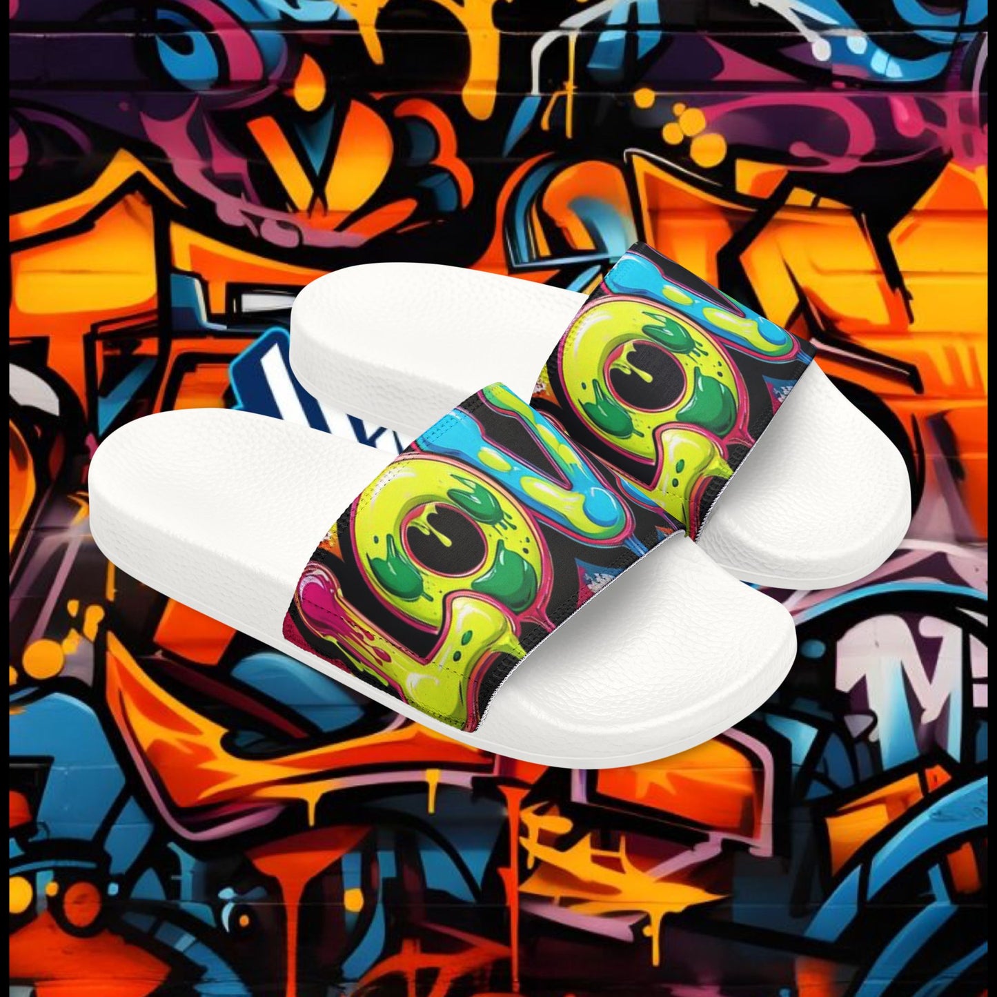 Sandals: Graffiti Love Slides for Females