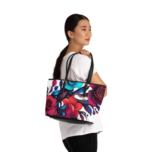 Floral PU Leather Shoulder Bag, Stylish Handbag, Chic Tote, Everyday Use, Gift for Her, Floral Design, Trendy Accessories