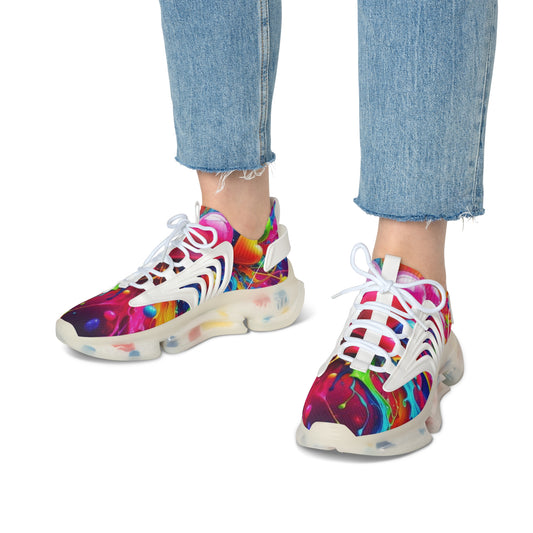 Mesh Sneakers, Watercolor Heart Design Tennis Shoes for Women
