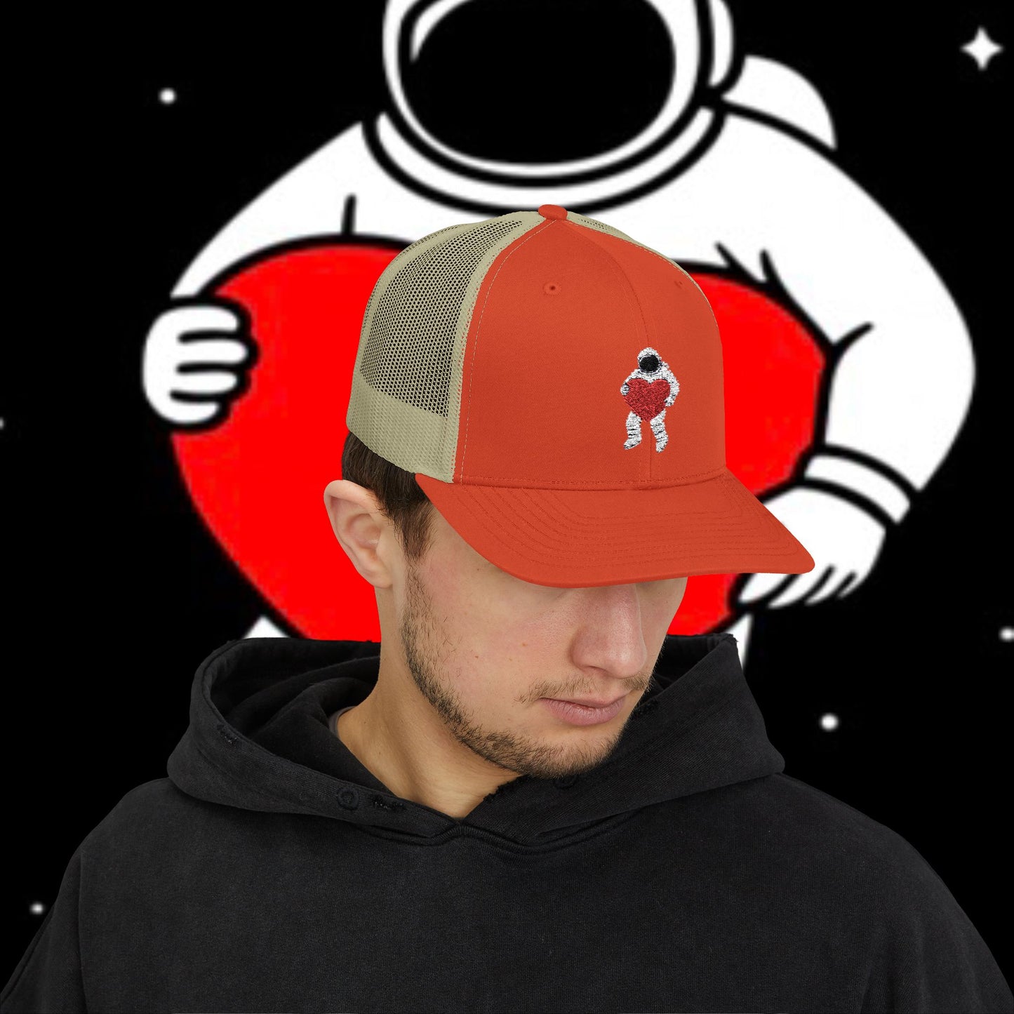Astronaut Heart Snapback Cap, Cool Trucker Hat for Space Lovers, Unique Gift for Birthdays, Holidays, Adventure, Outdoor Wear