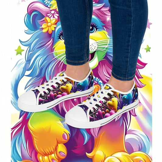 Colorful Lion Sneakers - Vibrant Low Top Shoes for Women, Casual Wear, Festival Footwear, Gift for Animal Lovers, Colorful Fashion Statement