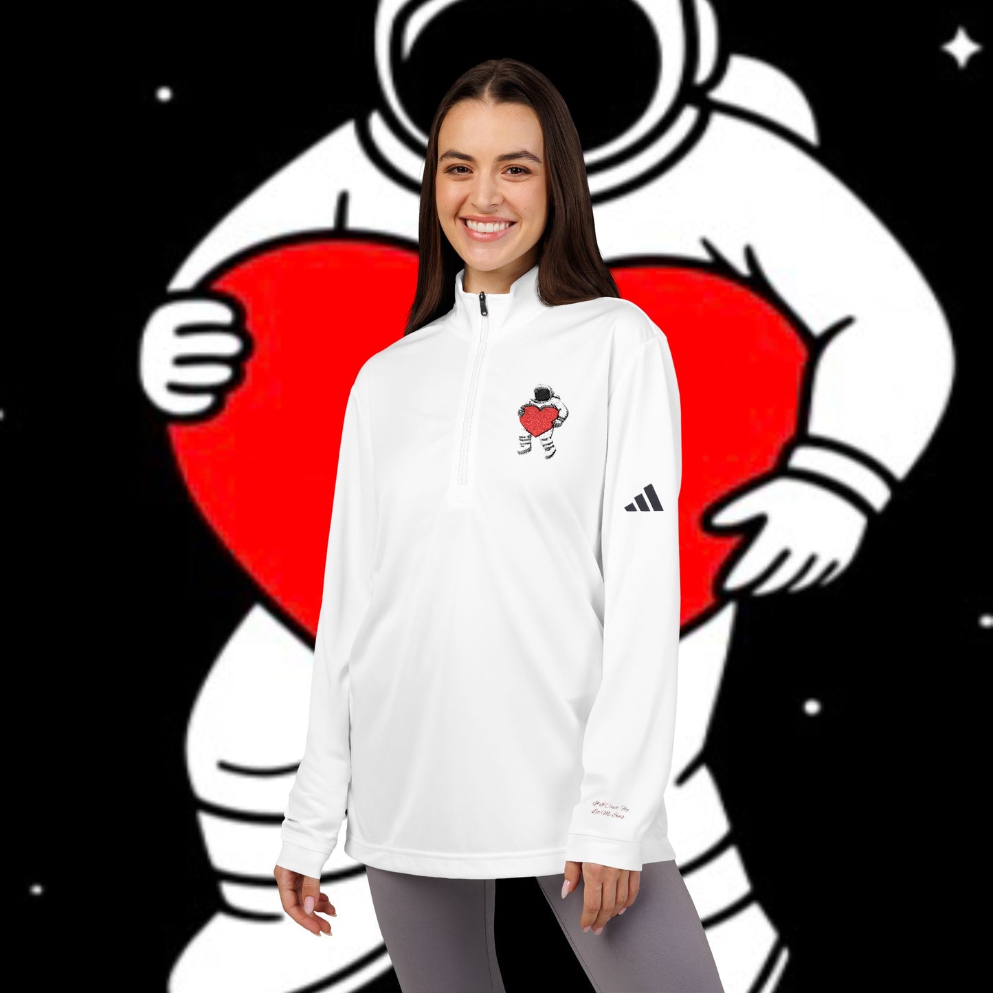 Cosmic Love Quarter-Zip Pullover, Heartbeat Pullover, Astronaut Apparel, Unique Sportswear, Valentine's Day Gift, Casual Activewear